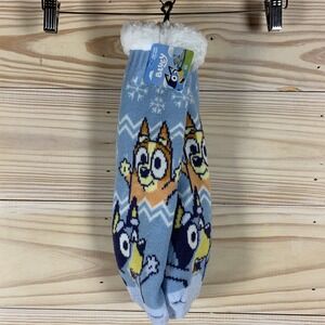 Bluey Slipper Socks Unisex OS Blue Knit Sherpa Lined Non-Slip Gripping Cartoon